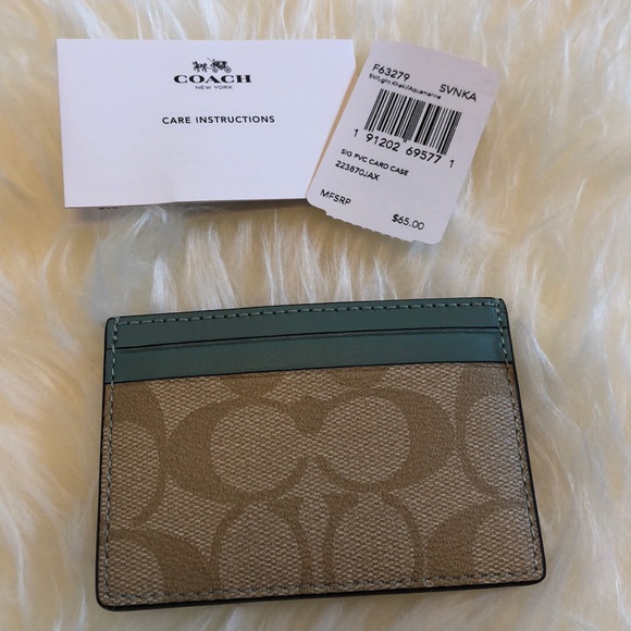 Coach Credit Card Case Khaki/Aqua Marine NWT - Picture 4 of 6